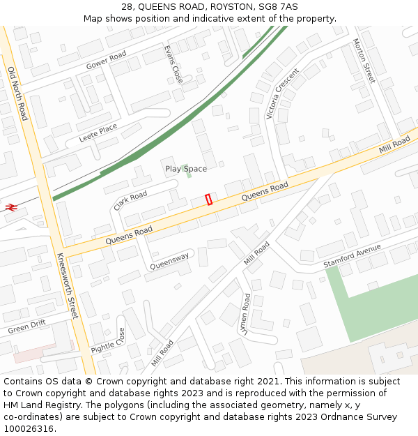 28, QUEENS ROAD, ROYSTON, SG8 7AS: Location map and indicative extent of plot