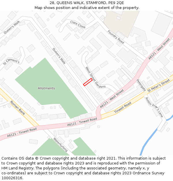 28, QUEENS WALK, STAMFORD, PE9 2QE: Location map and indicative extent of plot