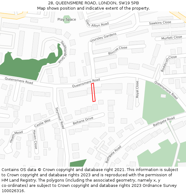 28, QUEENSMERE ROAD, LONDON, SW19 5PB: Location map and indicative extent of plot