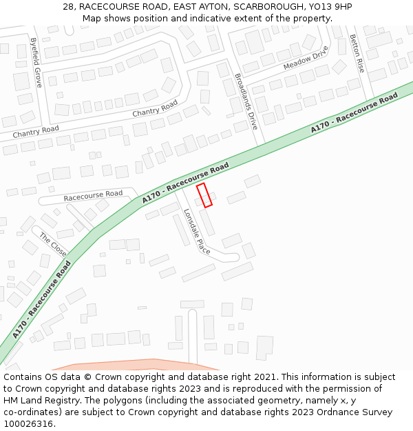 28, RACECOURSE ROAD, EAST AYTON, SCARBOROUGH, YO13 9HP: Location map and indicative extent of plot