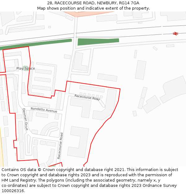 28, RACECOURSE ROAD, NEWBURY, RG14 7GA: Location map and indicative extent of plot