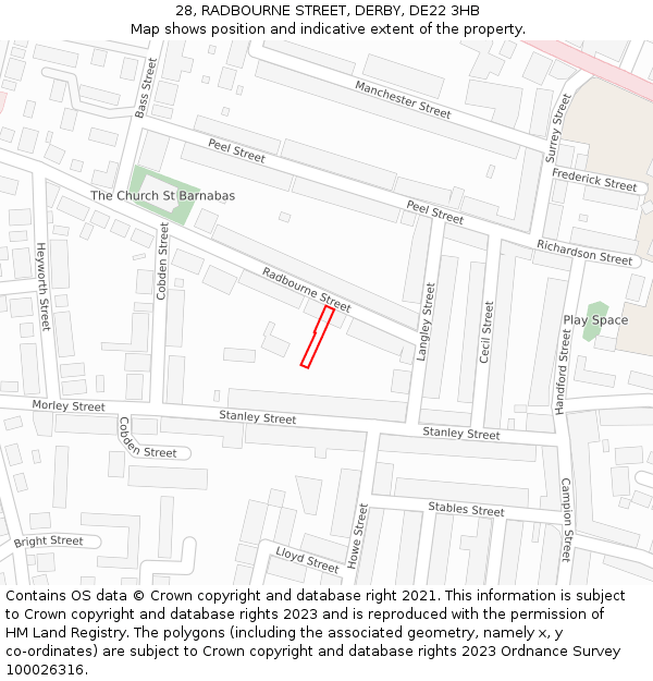28, RADBOURNE STREET, DERBY, DE22 3HB: Location map and indicative extent of plot