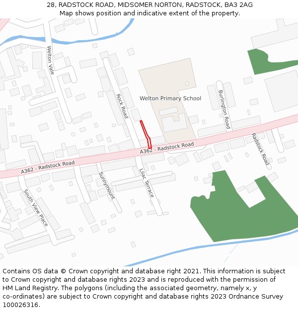 28, RADSTOCK ROAD, MIDSOMER NORTON, RADSTOCK, BA3 2AG: Location map and indicative extent of plot