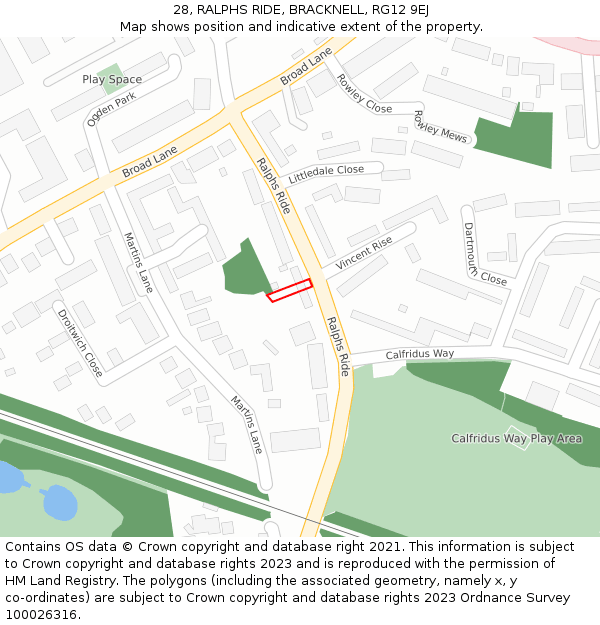 28, RALPHS RIDE, BRACKNELL, RG12 9EJ: Location map and indicative extent of plot