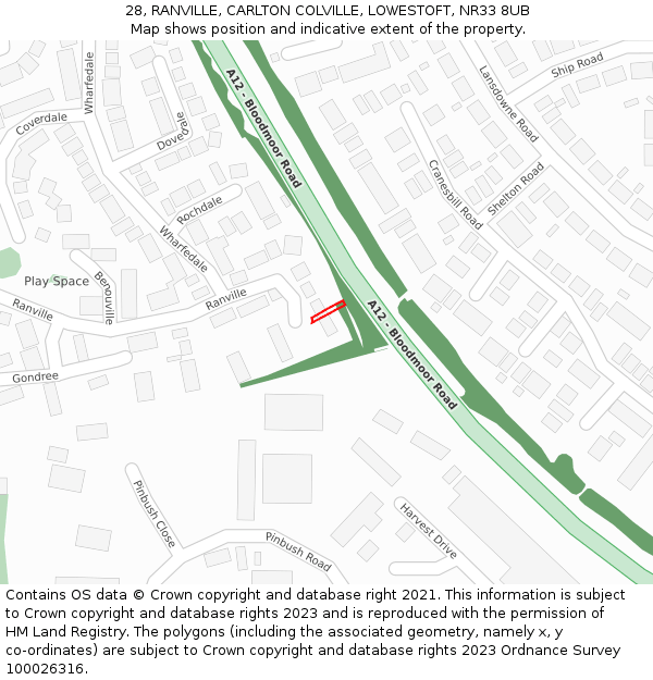 28, RANVILLE, CARLTON COLVILLE, LOWESTOFT, NR33 8UB: Location map and indicative extent of plot