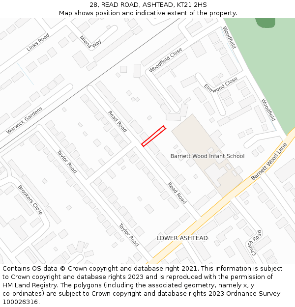 28, READ ROAD, ASHTEAD, KT21 2HS: Location map and indicative extent of plot