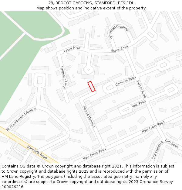 28, REDCOT GARDENS, STAMFORD, PE9 1DL: Location map and indicative extent of plot