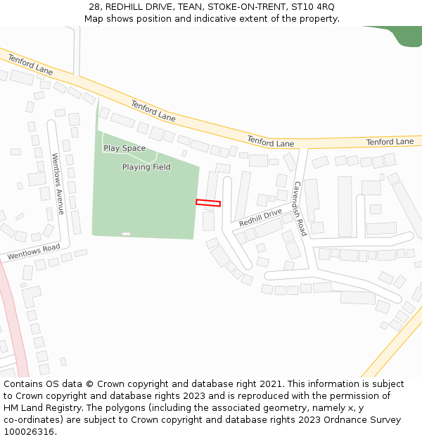 28, REDHILL DRIVE, TEAN, STOKE-ON-TRENT, ST10 4RQ: Location map and indicative extent of plot