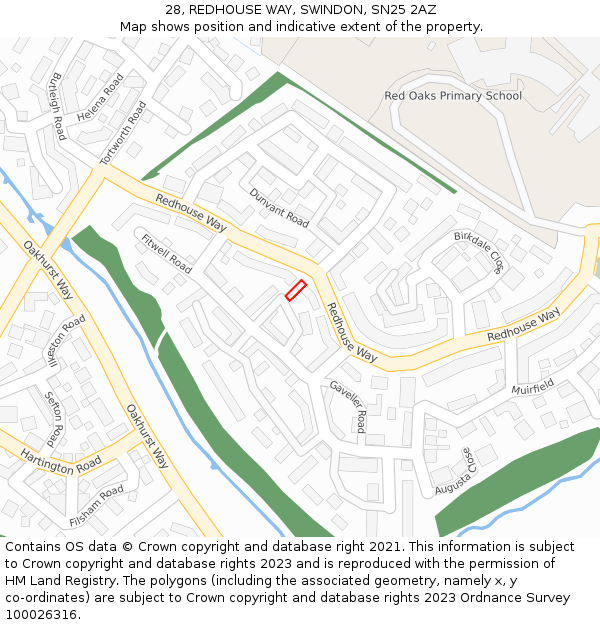 28, REDHOUSE WAY, SWINDON, SN25 2AZ: Location map and indicative extent of plot