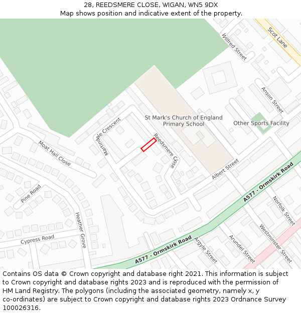 28, REEDSMERE CLOSE, WIGAN, WN5 9DX: Location map and indicative extent of plot