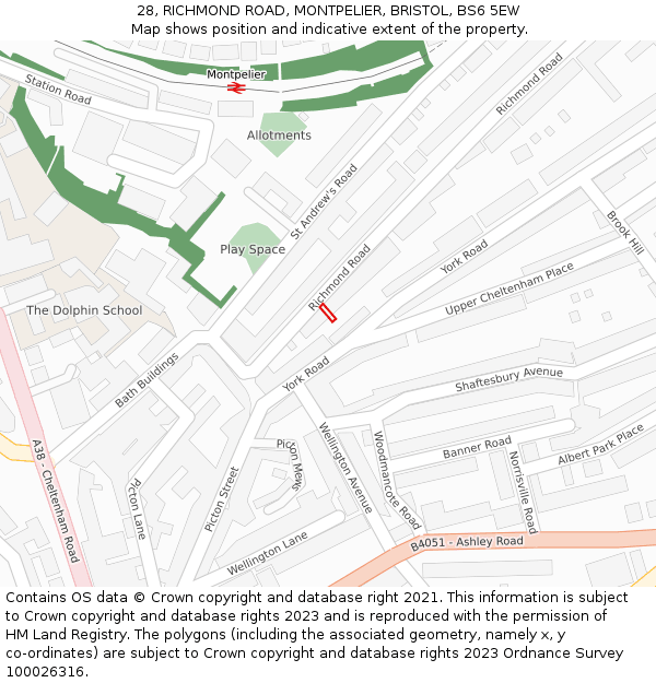 28, RICHMOND ROAD, MONTPELIER, BRISTOL, BS6 5EW: Location map and indicative extent of plot