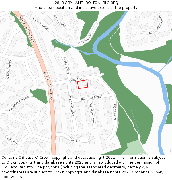 28, RIGBY LANE, BOLTON, BL2 3EQ: Location map and indicative extent of plot