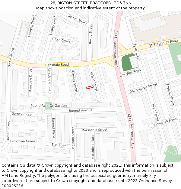 28, RIGTON STREET, BRADFORD, BD5 7NN: Location map and indicative extent of plot