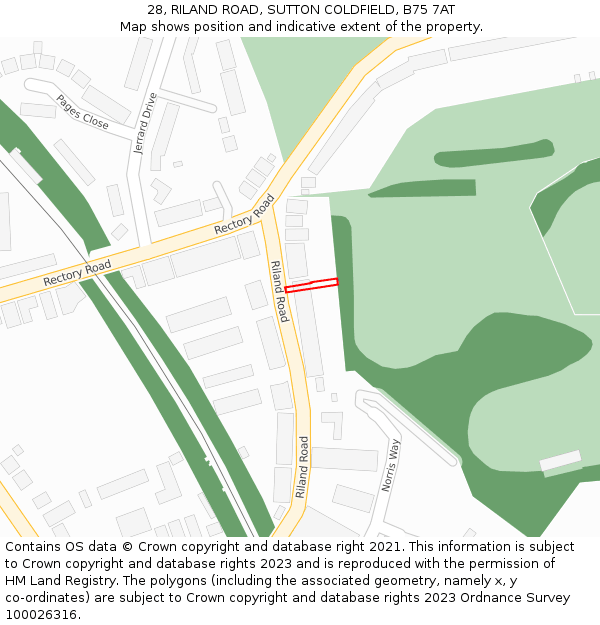 28, RILAND ROAD, SUTTON COLDFIELD, B75 7AT: Location map and indicative extent of plot