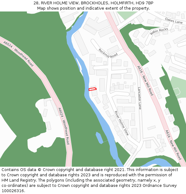 28, RIVER HOLME VIEW, BROCKHOLES, HOLMFIRTH, HD9 7BP: Location map and indicative extent of plot