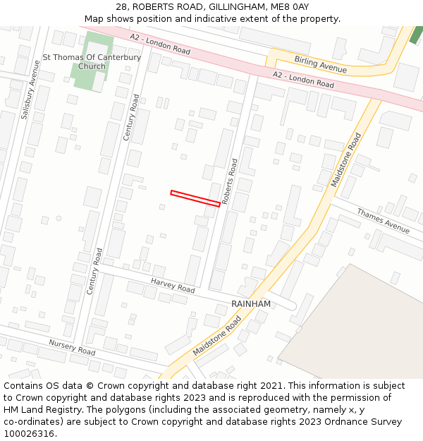 28, ROBERTS ROAD, GILLINGHAM, ME8 0AY: Location map and indicative extent of plot
