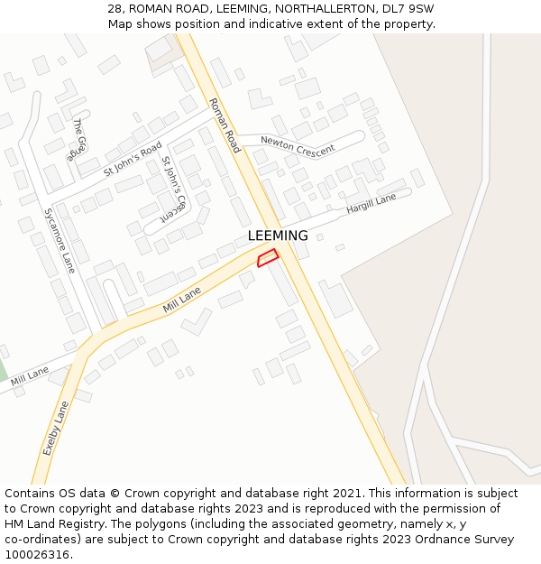 28, ROMAN ROAD, LEEMING, NORTHALLERTON, DL7 9SW: Location map and indicative extent of plot