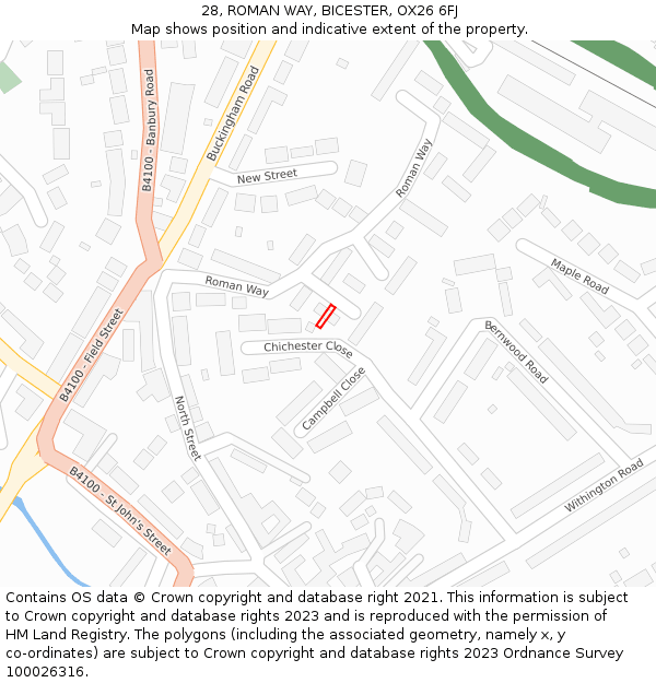 28, ROMAN WAY, BICESTER, OX26 6FJ: Location map and indicative extent of plot