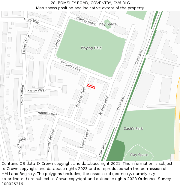 28, ROMSLEY ROAD, COVENTRY, CV6 3LG: Location map and indicative extent of plot
