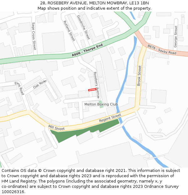 28, ROSEBERY AVENUE, MELTON MOWBRAY, LE13 1BN: Location map and indicative extent of plot