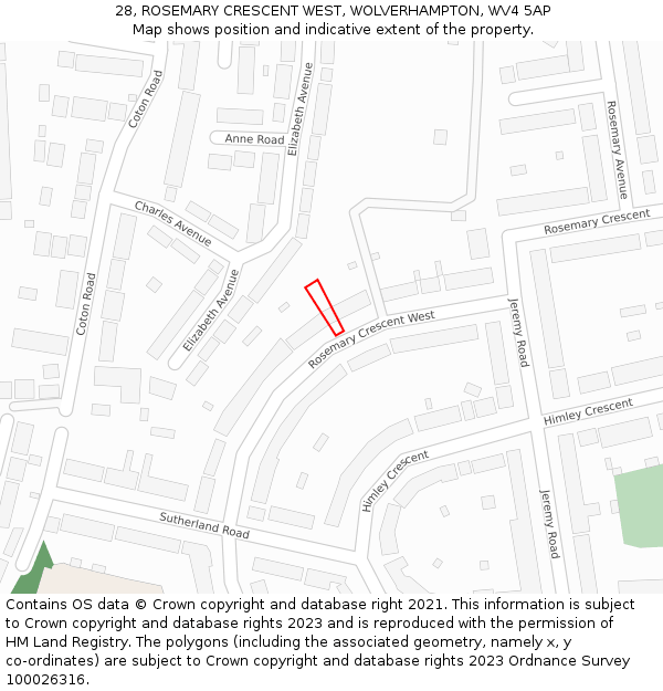 28, ROSEMARY CRESCENT WEST, WOLVERHAMPTON, WV4 5AP: Location map and indicative extent of plot