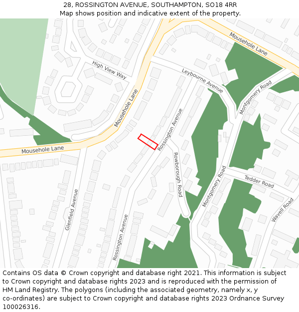 28, ROSSINGTON AVENUE, SOUTHAMPTON, SO18 4RR: Location map and indicative extent of plot