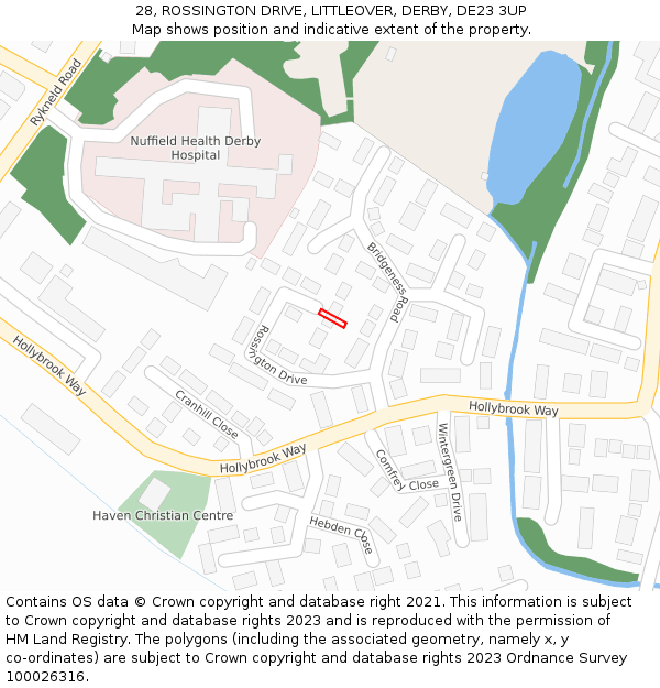 28, ROSSINGTON DRIVE, LITTLEOVER, DERBY, DE23 3UP: Location map and indicative extent of plot