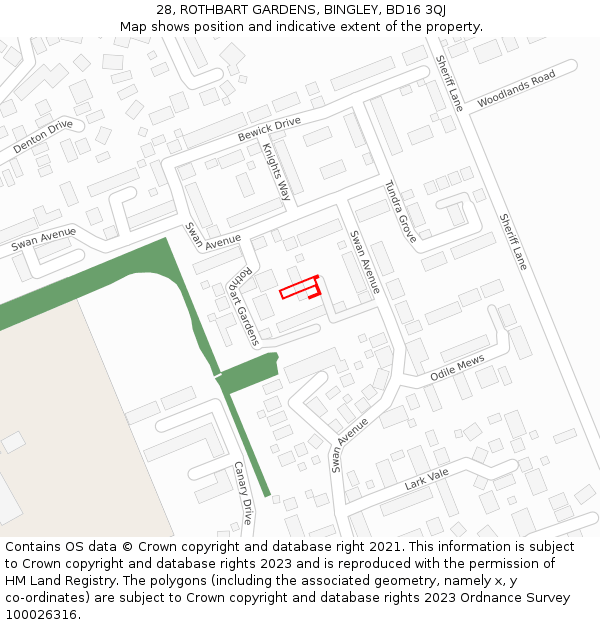 28, ROTHBART GARDENS, BINGLEY, BD16 3QJ: Location map and indicative extent of plot