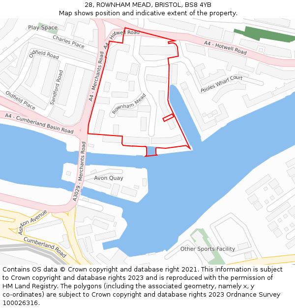 28, ROWNHAM MEAD, BRISTOL, BS8 4YB: Location map and indicative extent of plot