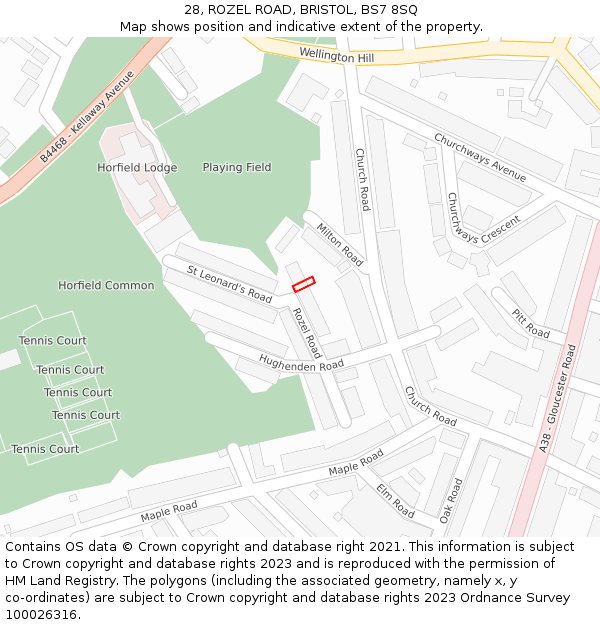 28, ROZEL ROAD, BRISTOL, BS7 8SQ: Location map and indicative extent of plot