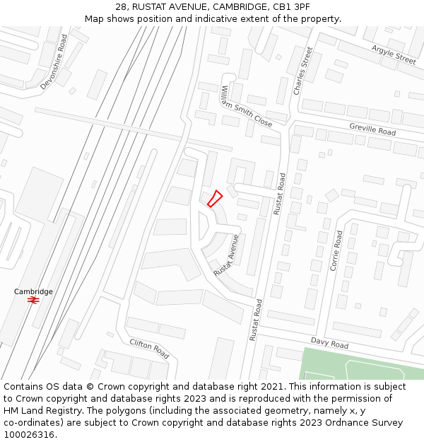 28, RUSTAT AVENUE, CAMBRIDGE, CB1 3PF: Location map and indicative extent of plot