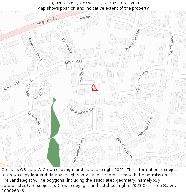 28, RYE CLOSE, OAKWOOD, DERBY, DE21 2BU: Location map and indicative extent of plot