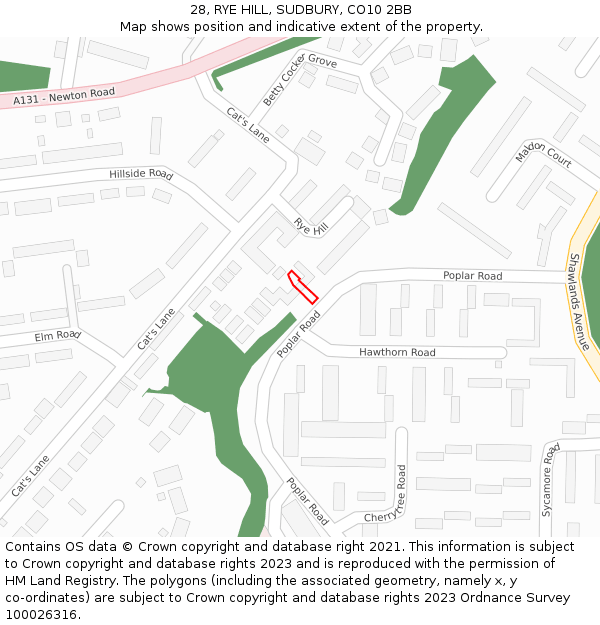 28, RYE HILL, SUDBURY, CO10 2BB: Location map and indicative extent of plot