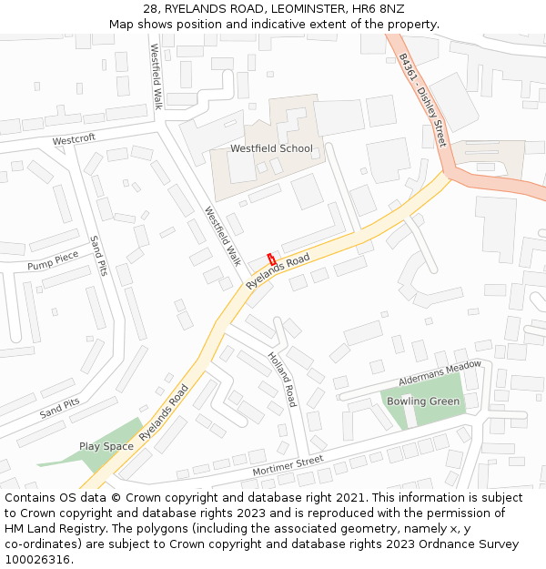 28, RYELANDS ROAD, LEOMINSTER, HR6 8NZ: Location map and indicative extent of plot