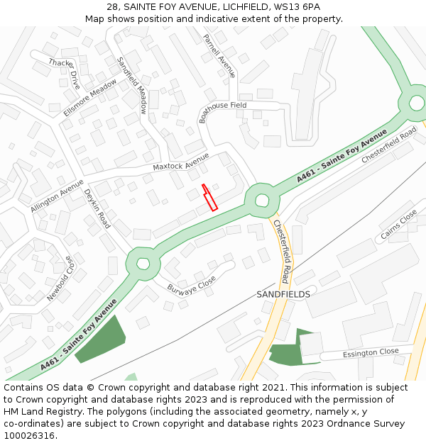 28, SAINTE FOY AVENUE, LICHFIELD, WS13 6PA: Location map and indicative extent of plot