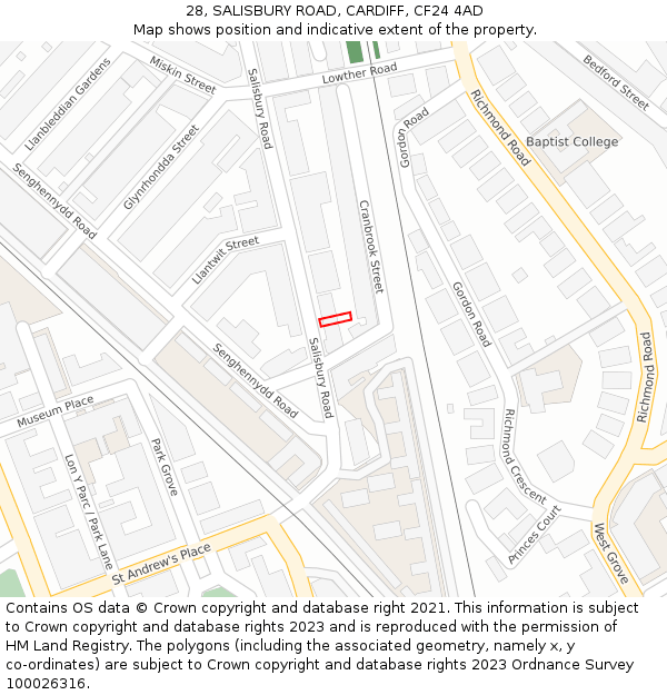 28, SALISBURY ROAD, CARDIFF, CF24 4AD: Location map and indicative extent of plot