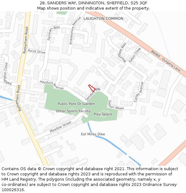 28, SANDERS WAY, DINNINGTON, SHEFFIELD, S25 3QF: Location map and indicative extent of plot