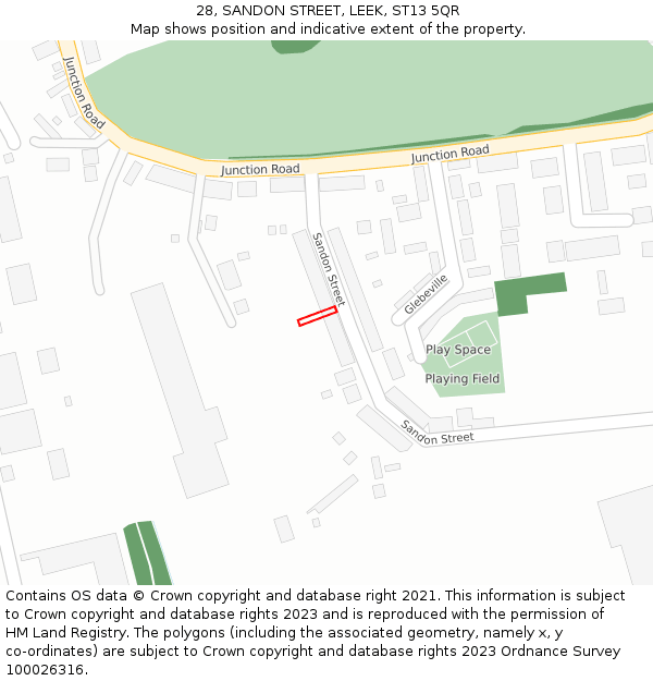 28, SANDON STREET, LEEK, ST13 5QR: Location map and indicative extent of plot