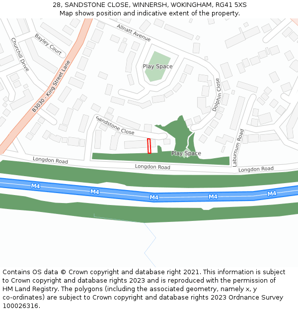 28, SANDSTONE CLOSE, WINNERSH, WOKINGHAM, RG41 5XS: Location map and indicative extent of plot
