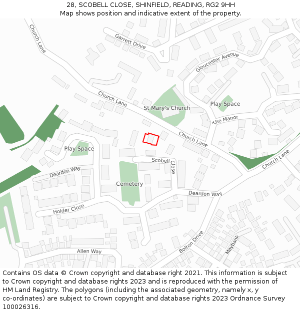 28, SCOBELL CLOSE, SHINFIELD, READING, RG2 9HH: Location map and indicative extent of plot