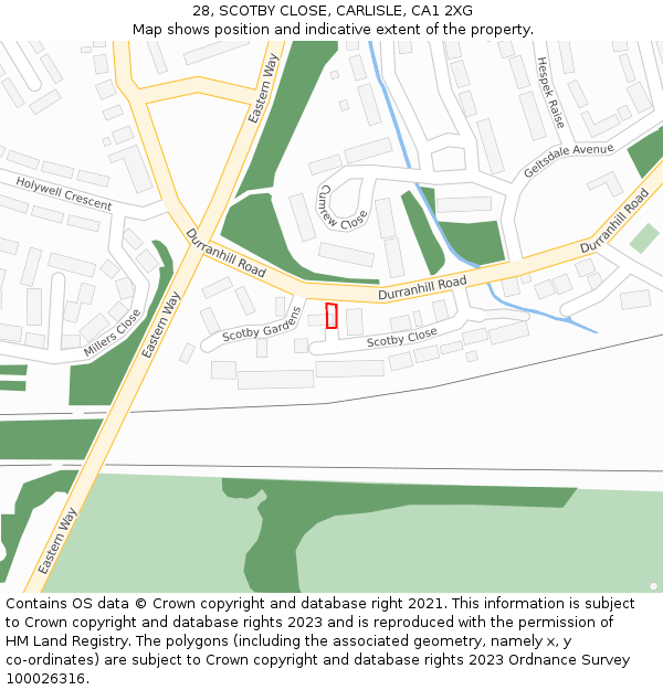 28, SCOTBY CLOSE, CARLISLE, CA1 2XG: Location map and indicative extent of plot