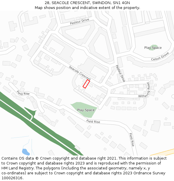 28, SEACOLE CRESCENT, SWINDON, SN1 4GN: Location map and indicative extent of plot