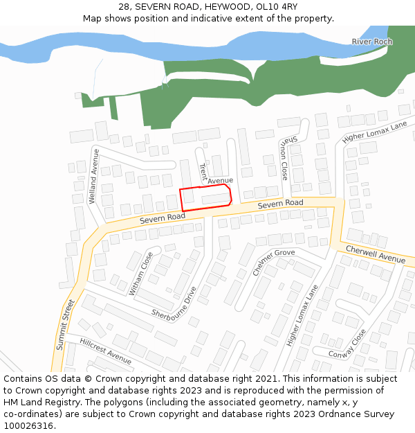 28, SEVERN ROAD, HEYWOOD, OL10 4RY: Location map and indicative extent of plot