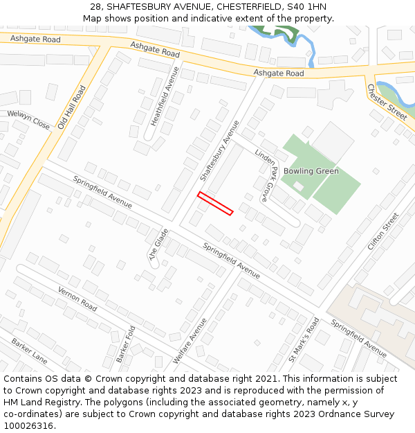 28, SHAFTESBURY AVENUE, CHESTERFIELD, S40 1HN: Location map and indicative extent of plot