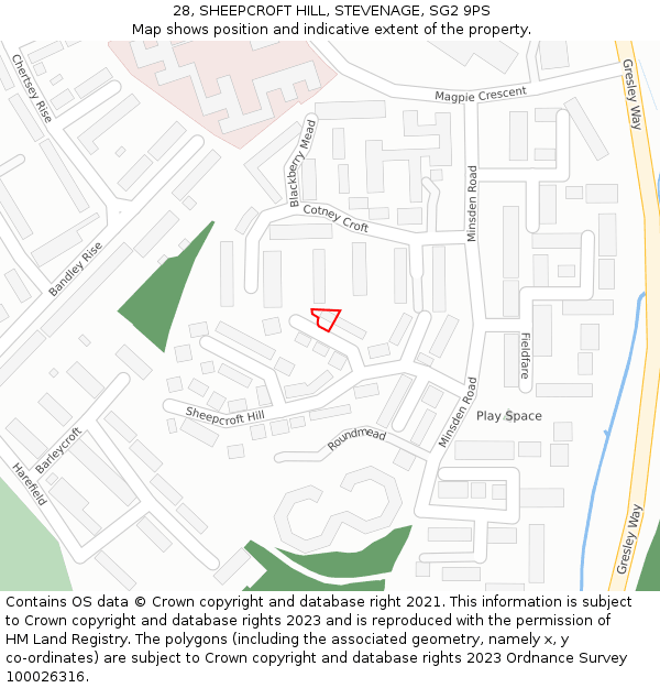 28, SHEEPCROFT HILL, STEVENAGE, SG2 9PS: Location map and indicative extent of plot