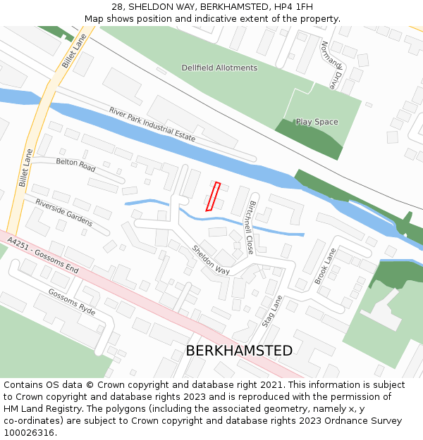 28, SHELDON WAY, BERKHAMSTED, HP4 1FH: Location map and indicative extent of plot