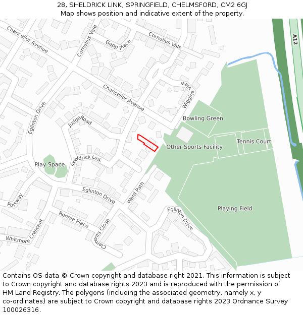 28, SHELDRICK LINK, SPRINGFIELD, CHELMSFORD, CM2 6GJ: Location map and indicative extent of plot