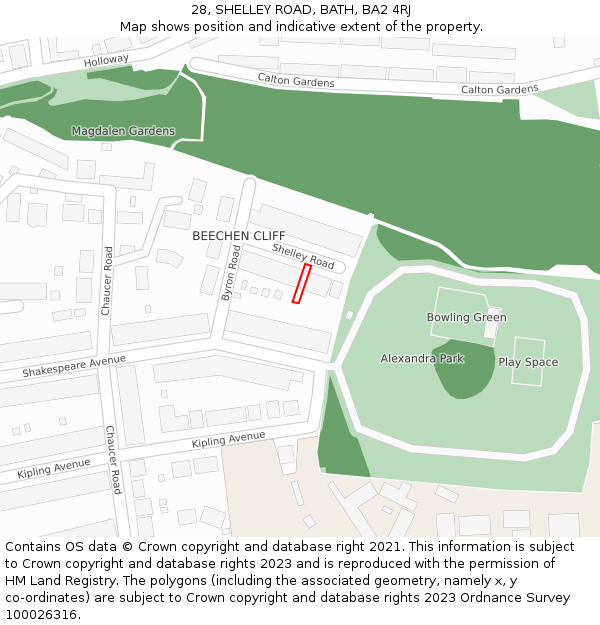 28, SHELLEY ROAD, BATH, BA2 4RJ: Location map and indicative extent of plot
