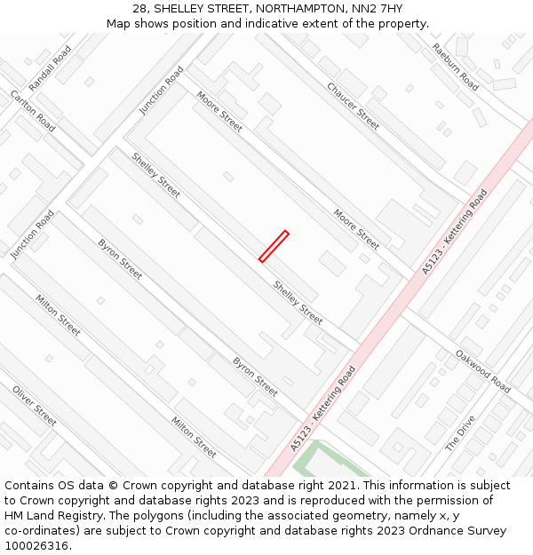 28, SHELLEY STREET, NORTHAMPTON, NN2 7HY: Location map and indicative extent of plot