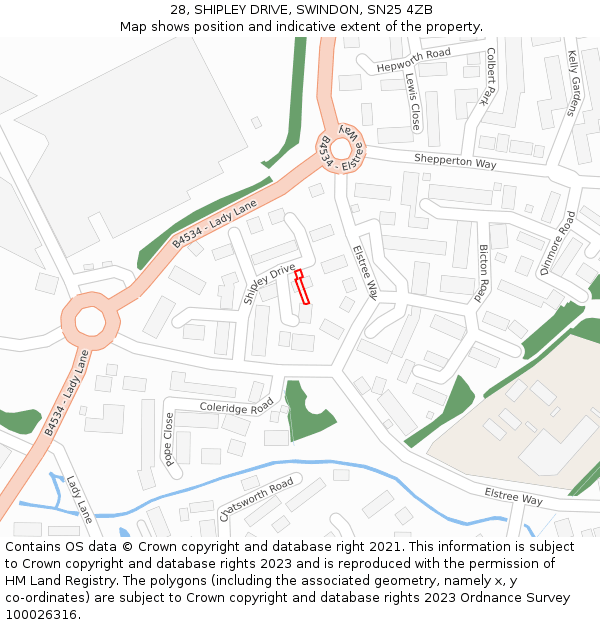 28, SHIPLEY DRIVE, SWINDON, SN25 4ZB: Location map and indicative extent of plot